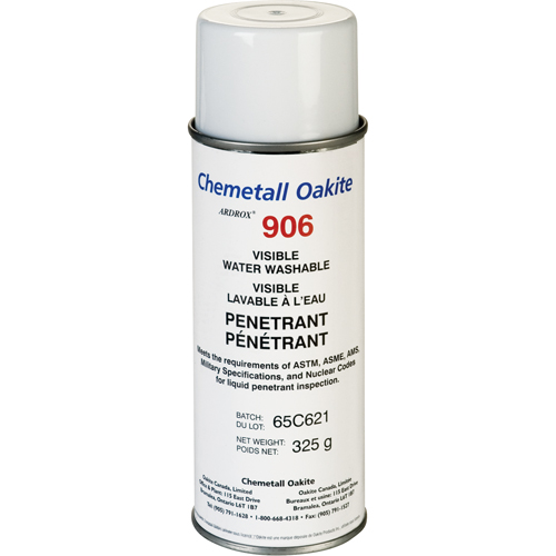 906 Water Washable Visible Penetrants, Aerosol Can Ontario Packaging