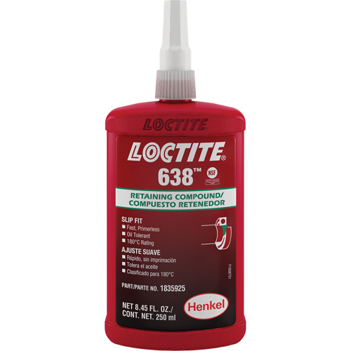Loctite&reg; 638 Retaining Compound, 250 ml, Bottle, Green Ontario Packaging