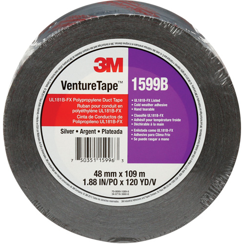 1599B Venture Tape Polypropylene Tape, 3 mils, Silver, 48 mm (2") x 109.7 m (359.9') Ontario Packaging