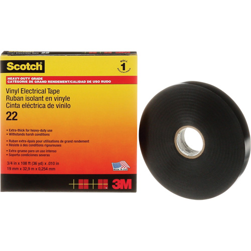 Scotch&reg; Vinyl Electrical Tape, 19 mm (3/4") x 33 m (108'), Black, 10 mils Ontario Packaging