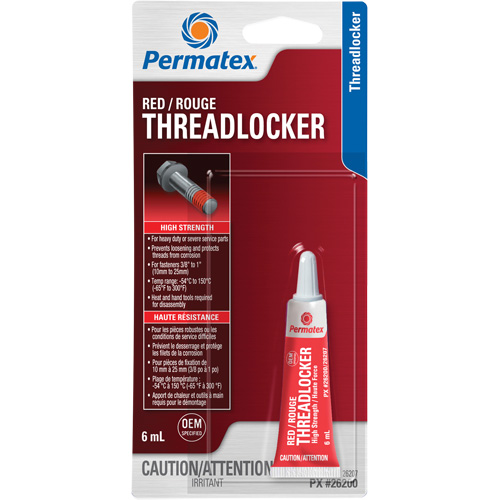 Permanent Strength Threadlocker, Red, High, 6 ml, Tube Ontario Packaging
