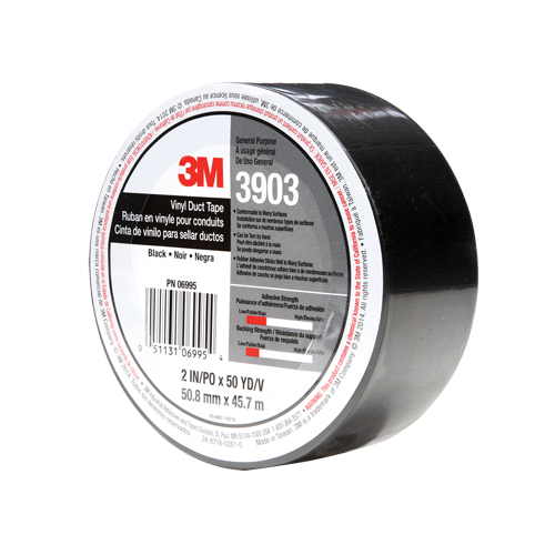 3903 Vinyl Duct Tape, 1245 mm (49") W x 46 m (151') L, 6.5 mils, Black Ontario Packaging