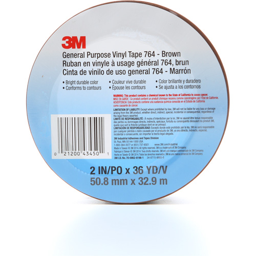 764 General-Purpose Vinyl Tape, 50.8 mm (2") W x 32.9 m (108') L, 5 mils, Brown Ontario Packaging