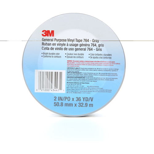 764 General-Purpose Vinyl Tape, 50.8 mm (2") W x 32.9 m (108') L, 5 mils, Grey Ontario Packaging
