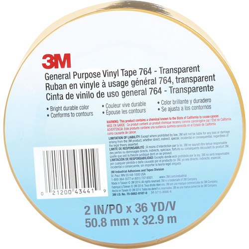 Ruban en vinyle pour travaux g&eacute;n&eacute;raux 764, 50,8 mm (2") la x 32,9 m (108') lo, 5 mils, Transparent Ontario Packaging