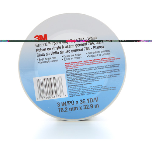 Ruban en vinyle pour travaux g&eacute;n&eacute;raux 764, 76 mm (3") la x 32,9 m (108') lo, 5 mils, Blanc Ontario Packaging