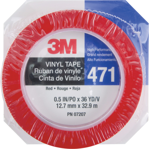 471 Vinyl Tape, 12 mm (1/2") W x 32.9 m (108') L, 5.3 mils, Red Ontario Packaging