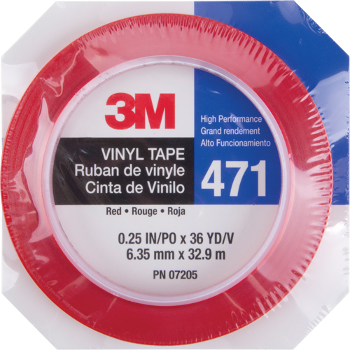 471 Vinyl Tape, 6 mm (1/4") W x 32.9 m (108') L, 5.3 mils, Red Ontario Packaging