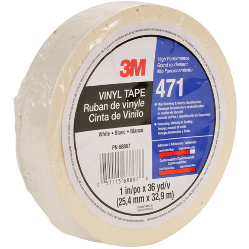 471 Vinyl Tape, 12 mm (1/2") W x 32.9 m (108') L, 5.3 mils, White Ontario Packaging