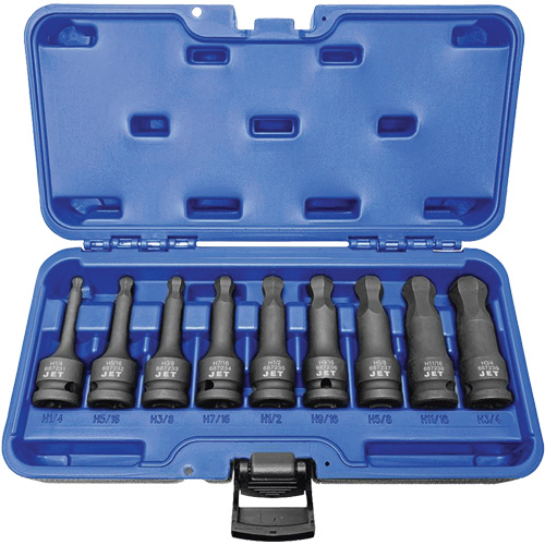 BNH-912 1/2" Drive SAE Ball Nose Hex Impact Socket Set, Hex, 1/2" Drive, 9 Pcs Ontario Packaging