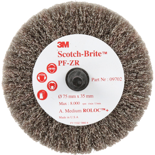 Scotch-Brite Roloc Cut & Polish Disc, Aluminum Oxide, Medium Grit, 3" x 1-3/8" x 1/4" Ontario Packaging