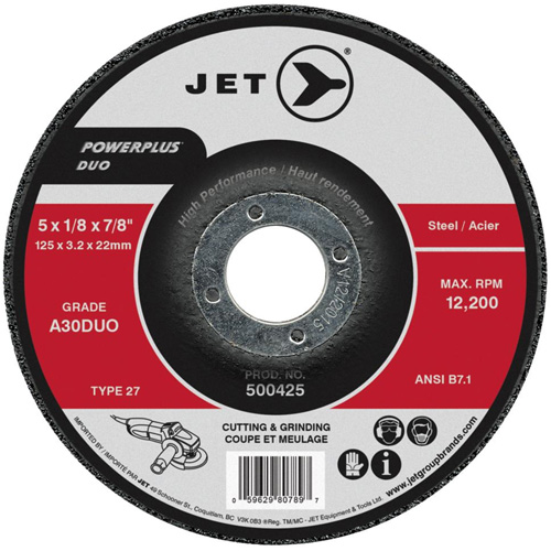 Meule/disque de coupe POWERPLUS DUO, 4-1/2" x 1/8", Arbre de 7/8", Type 27, Grain de A30DUO Ontario Packaging