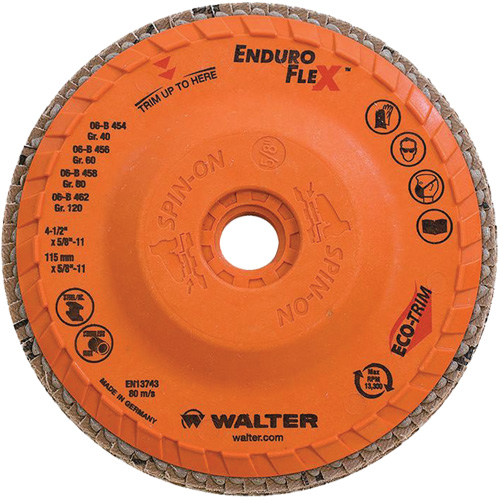 Enduro-Flex Flap Disc, 4-1/2" x 5/8"-11, Type 27, 120 Grit, Zirconia Alumina Ontario Packaging