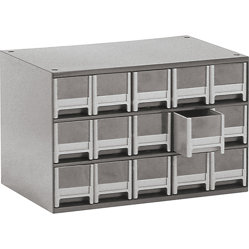 Modular Parts Cabinets, Steel, 15 Drawers, 17" x 10-9/16" x 3-1/16", Grey Ontario Packaging