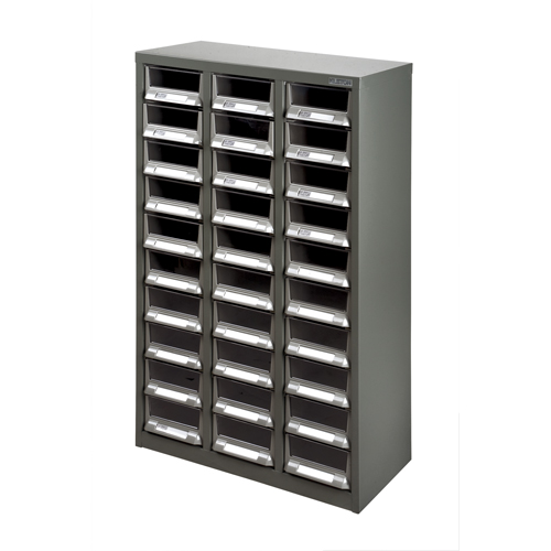 KPC-200 Parts Cabinet, Galvanized Steel, 30 Drawers, 21-3/10" x 10-2/5" x 36-9/10", Grey Ontario Packaging