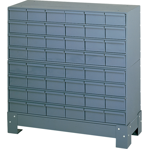 Casiers &agrave; tiroirs industriels avec base, 48 tiroirs, 34-1/8" la x 12-1/4" p x 33-3/4" h, Gris Ontario Packaging