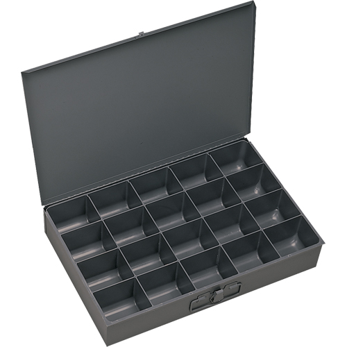 Compartment Scoop Boxes, Steel, 20 Slots, 18" W x 12" D x 3" H, Grey Ontario Packaging