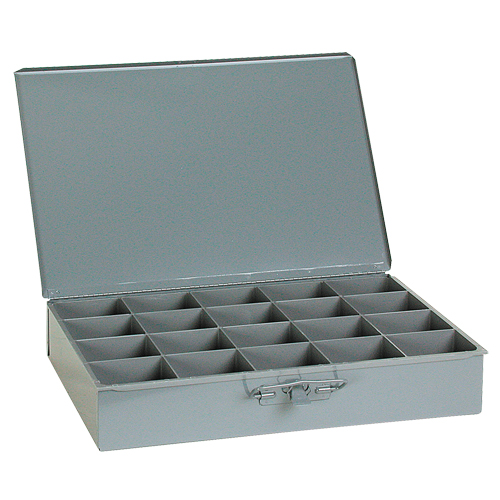 Compartment Scoop Boxes, Steel, 20 Slots, 18" W x 12" D x 3" H, Grey Ontario Packaging
