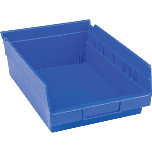 Plastic Shelf Bins, 8-3/8" W x 4" H x 11-5/8" D, Blue, 15 lbs. Capacity Ontario Packaging