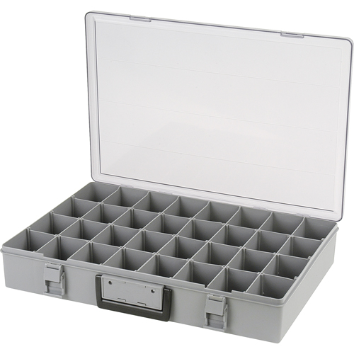 Compartment Case, Plastic, 32 Slots, 18-1/2" W x 13" D x 3" H, Grey Ontario Packaging