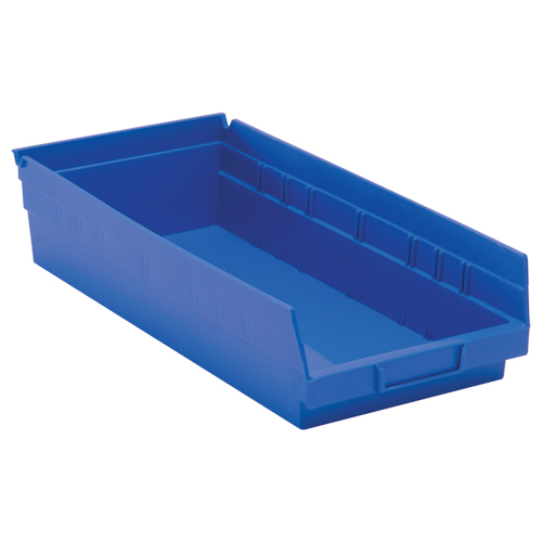 Shelf Bins, 8-3/8" W x 4" H x 17-7/8" D, Blue, 40 lbs. Capacity Ontario Packaging