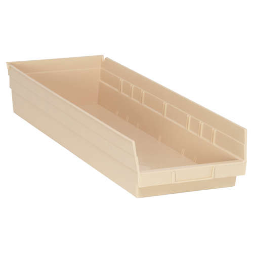 Economy Shelf Bin, 8-3/8" W x 4" H x 23-5/8" D, Ivory, 60 lbs. Capacity Ontario Packaging
