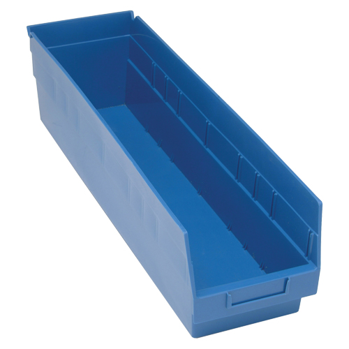 Store More Plastic Shelf Bins, 6-5/8" W x 6" H x 23-5/8" D, Blue, 90 lbs. Capacity Ontario Packaging