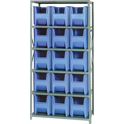Shelving Unit with Stacking Bins, Steel, Boltless, 800 lbs. Capacity, 36" W x 75" H x 18" D Ontario Packaging
