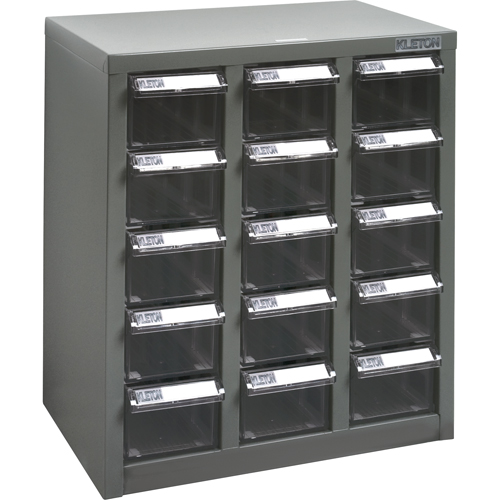 KPC-500 Parts Cabinet, Steel, 15 Drawers, 14" x 8-2/3" x 16-1/3", Grey Ontario Packaging
