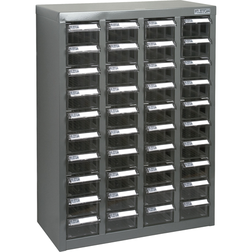 KPC-600 Parts Cabinet, Galvanized Steel, 40 Drawers, 18-3/10" x 8-7/10" x 25-3/10", Grey Ontario Packaging