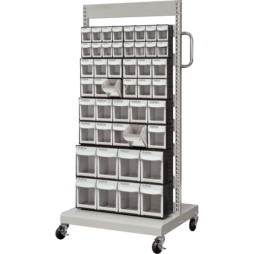 Mobile Tilt Bin Rack, Single-sided, 46 bins, 26-1/4" W x 22" D x 57-1/2" H Ontario Packaging