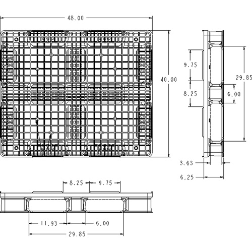 Palette en plastique RackoCell, Acc&egrave;s de Quatre c&ocirc;t&eacute;s, 48" lo x 40" la x 6-1/3" h Ontario Packaging