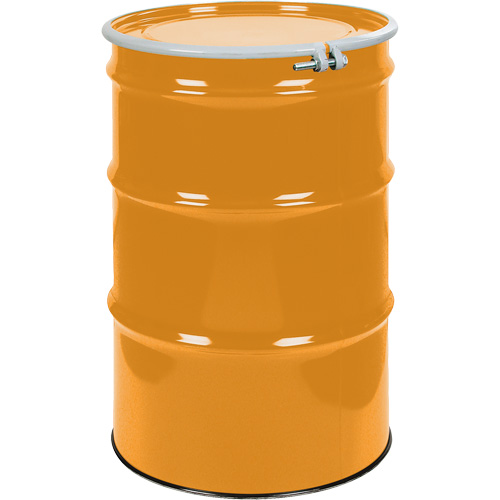 Barils en acier, 55 gal. US (45 gal. imp.), Non doubl&eacute;, Orange, Dessus ouvert, UN1A2/Y1.5/150, Calibre 16 Ontario Packaging