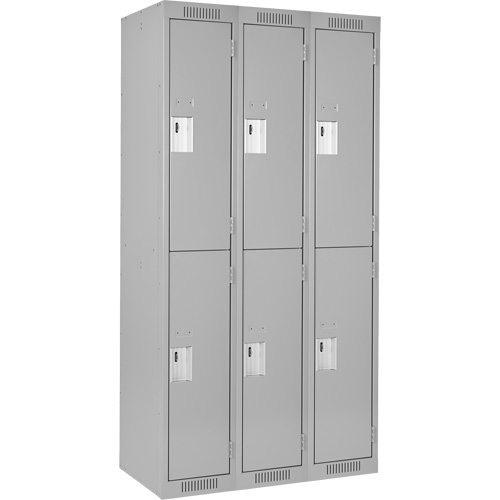 Clean Line Lockers, 2 -tier, Bank of 3, 36" x 18" x 72", Steel, Grey, Rivet (Assembled) Ontario Packaging