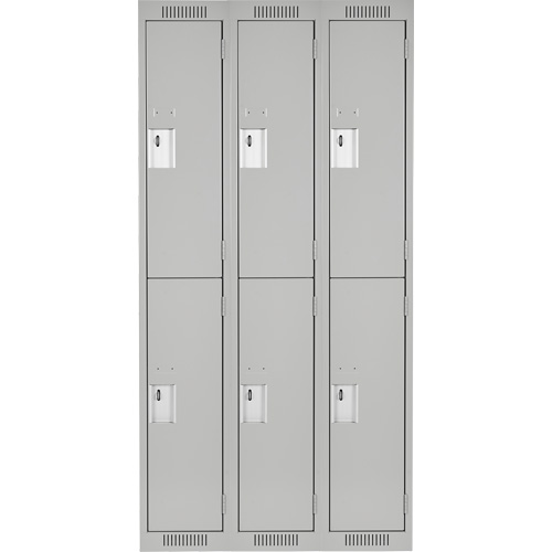 Clean Line Lockers, 2 -tier, Bank of 3, 36" x 18" x 72", Steel, Grey, Rivet (Assembled) Ontario Packaging