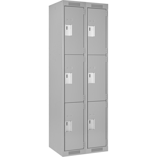 Clean Line Lockers, 3 -tier, Bank of 2, 24" x 18" x 72", Steel, Grey, Rivet (Assembled) Ontario Packaging