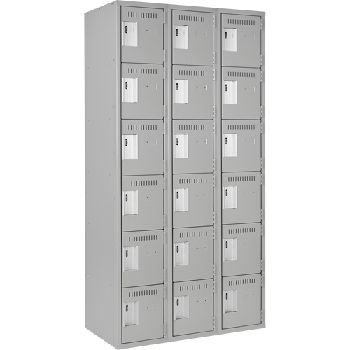 Clean Line Lockerettes, 6 -tier, Bank of 3, 36" x 18" x 72", Steel, Grey, Rivet (Assembled) Ontario Packaging