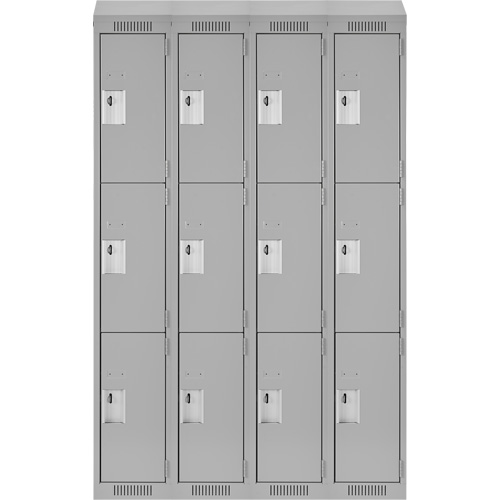 Clean Line Lockers, 3 -tier, Bank of 4, 48" x 18" x 78", Steel, Grey, Rivet (Assembled) Ontario Packaging