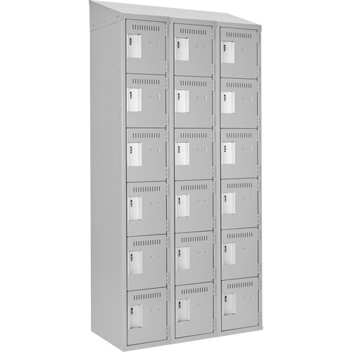 Clean Line Lockerette , 6 -tier, Bank of 3, 36" x 18" x 78", Steel, Grey, Rivet (Assembled) Ontario Packaging