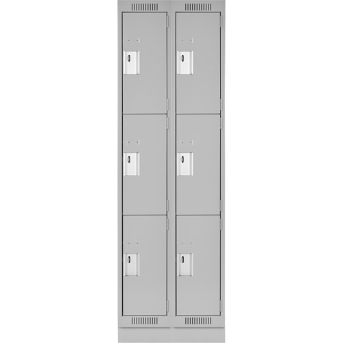 Clean Line Lockers, 3 -tier, Bank of 2, 24" x 18" x 76", Steel, Grey, Rivet (Assembled) Ontario Packaging