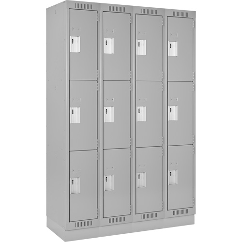 Clean Line Lockers, 3 -tier, Bank of 4, 48" x 18" x 76", Steel, Grey, Rivet (Assembled) Ontario Packaging