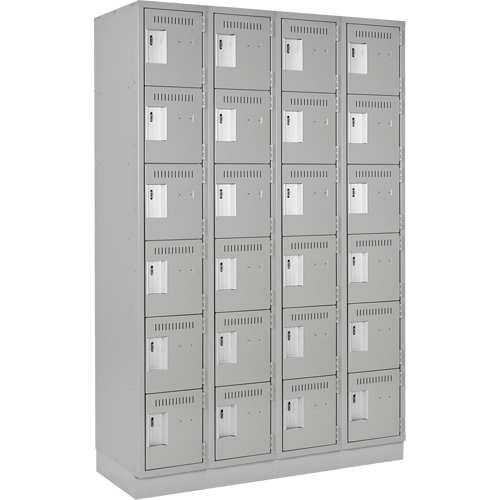 Clean Line Lockerette, 6 -tier, Bank of 4, 48" x 18" x 76", Steel, Grey, Rivet (Assembled) Ontario Packaging