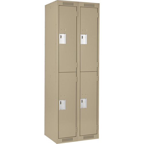 Clean Line Lockers, 2 -tier, Bank of 2, 24" x 18" x 72", Steel, Beige, Rivet (Assembled) Ontario Packaging
