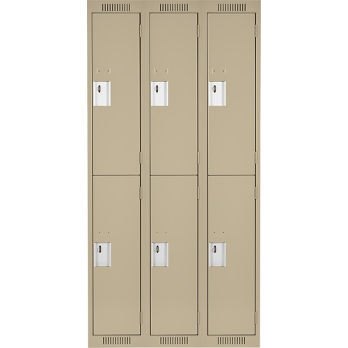 Clean Line Lockers, 2 -tier, Bank of 3, 36" x 18" x 72", Steel, Beige, Rivet (Assembled) Ontario Packaging
