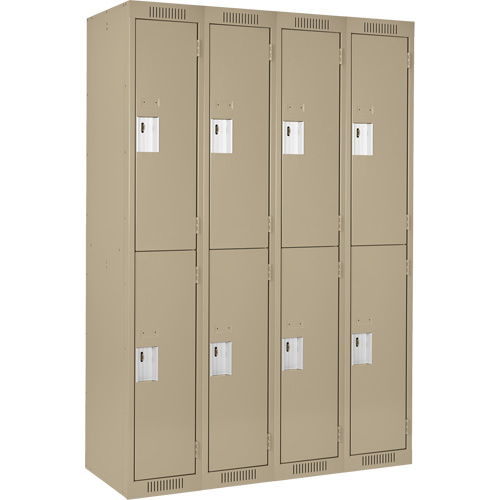 Clean Line Lockers, 2 -tier, Bank of 4, 48" x 18" x 72", Steel, Beige, Rivet (Assembled) Ontario Packaging