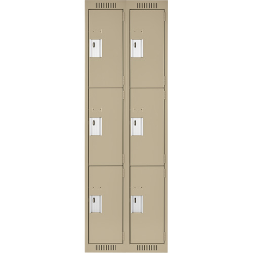 Clean Line Lockers, 3 -tier, Bank of 2, 24" x 18" x 72", Steel, Beige, Rivet (Assembled) Ontario Packaging
