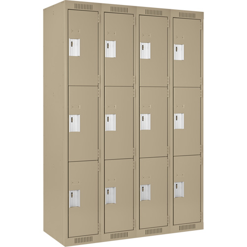 Casiers Clean Line, 3 niveaux, Bloc de 4, 48" x 18" x 72", Acier, Beige, Rivet (assembl&eacute;) Ontario Packaging