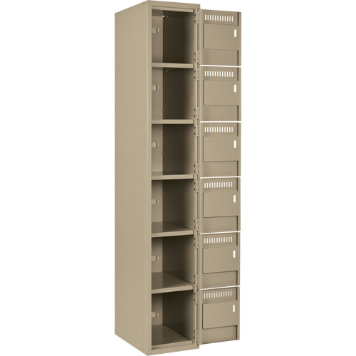 Clean Line Lockerette, 6 -tier, Bank of 3, 36" x 18" x 72", Steel, Beige, Rivet (Assembled) Ontario Packaging