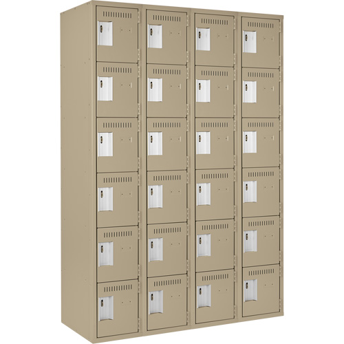 Clean Line Lockerette, 6 -tier, Bank of 4, 48" x 18" x 72", Steel, Beige, Rivet (Assembled) Ontario Packaging