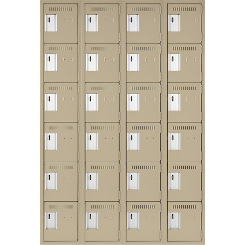 Clean Line Lockerette, 6 -tier, Bank of 4, 48" x 18" x 72", Steel, Beige, Rivet (Assembled) Ontario Packaging